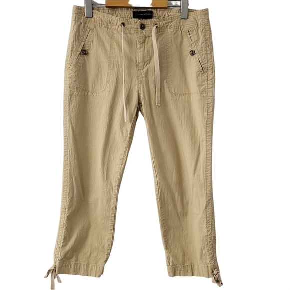 𝅺COTTON Textured Khaki Capris Cropped Trousers Lady Hathaway Drawstring SZ 8 - Picture 1 of 11